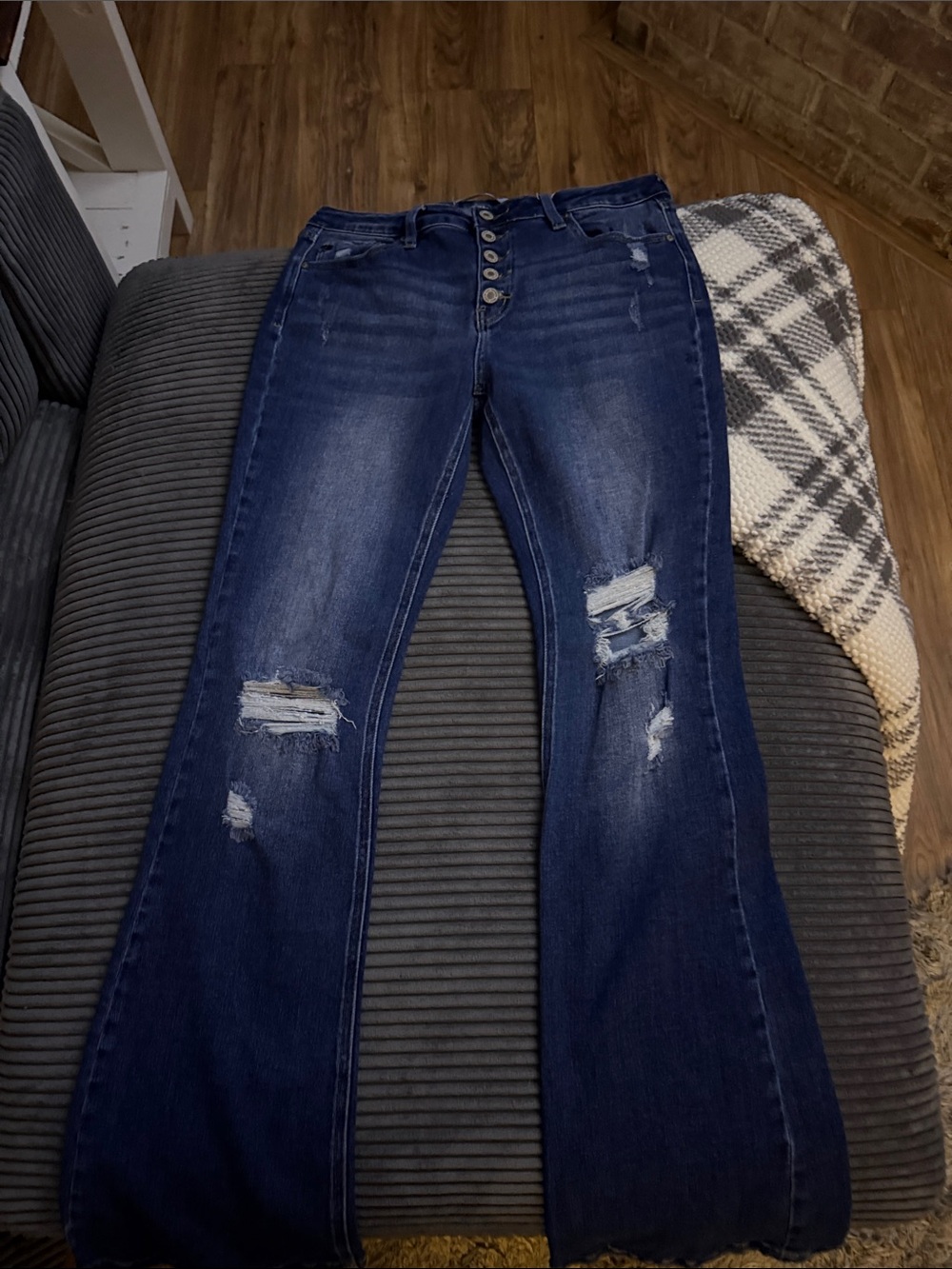 KanCan Dark Blue Distressed Women's Flared Jeans